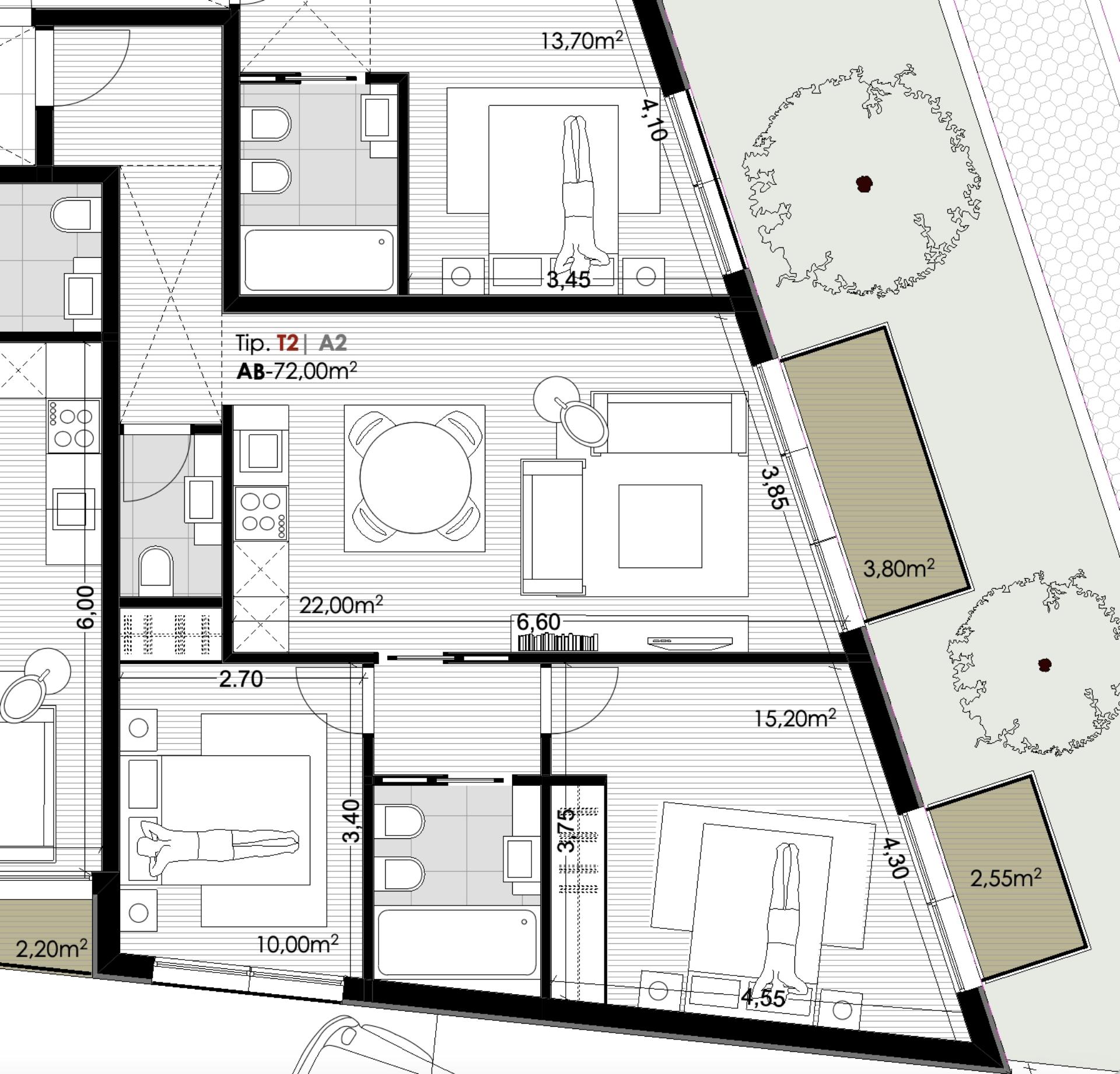 Apartamento T2 novo com duas varandas, 2 WC e lugar de garagem