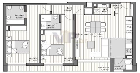 Apartamento T2 c/ varanda - NOVO - Maia