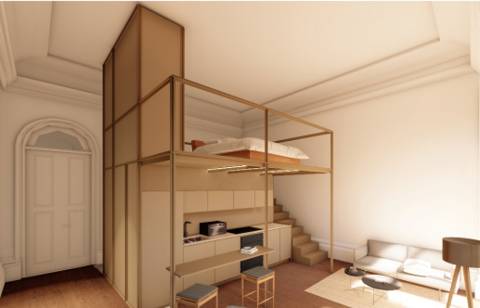 T0 c/ mezanino, varanda e terraço, zona nobre da baixa do Porto