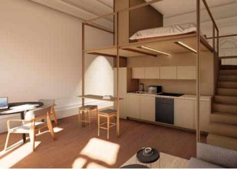 T0 c/ mezanino, varanda e terraço, zona nobre da baixa do Porto